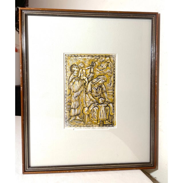 1980s Vintage Religious Original Ruth Collet Woodblock Linocut Figural Pop Art Print For Sale - Image 5 of 11