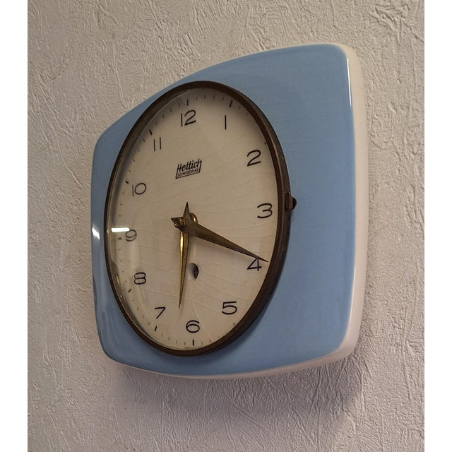 Mid-Century Modern Mid-Century German Wall Clock with Ceramic Case from Hettich, 1950s For Sale - Image 3 of 6