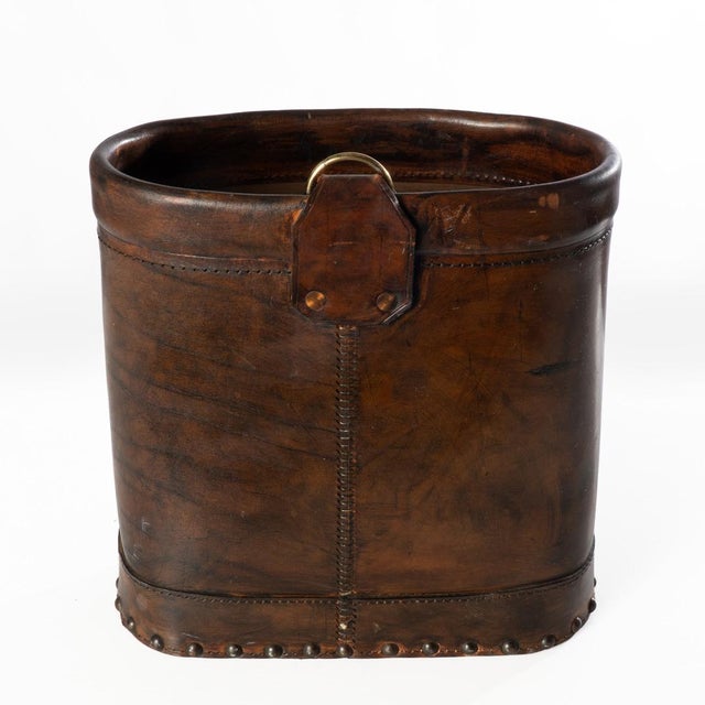 Metal Vintage Leather Magazine Holder or Waste Paper Bin For Sale - Image 7 of 11
