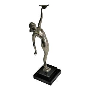 1990s Art Deco Style Figurative Sculpture with Silver Finish