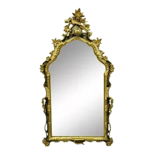 Vintage Chinoiserie Japanned Rococo Italian Gold Gilt Carved Wood Wall Mirror