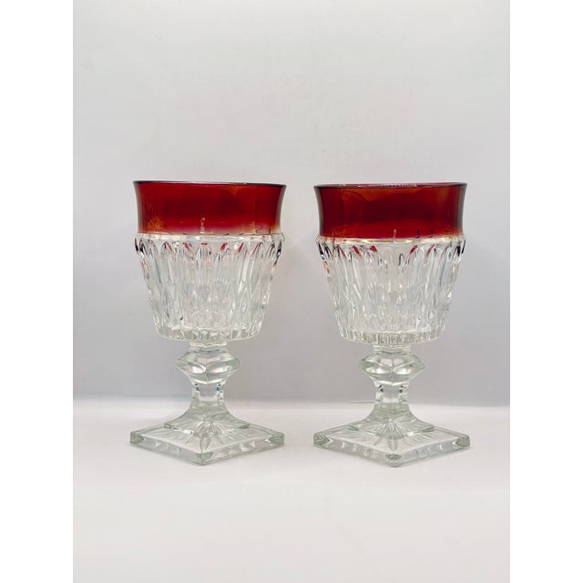 1960s Ruby Rimmed Water Goblets- A Pair For Sale - Image 9 of 9