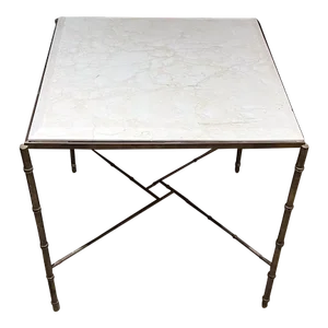 1960s Style Maison Baguès French Square Side Table Faux Bamboo Travertine