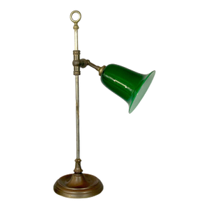 1970s French Table or Desk Lamp, Cased Green Shade, Bronze Finished Base, a Beauty!