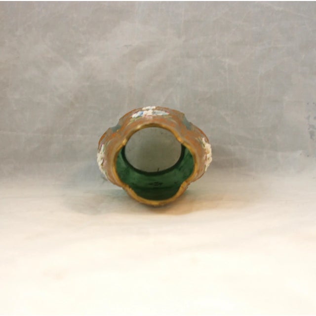 Antique Handcrafted Bohemian Art Glass Green Glass & Gold Gilt Vase With Enamel Flowers For Sale - Image 10 of 11