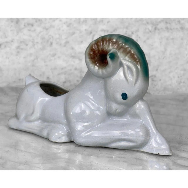Mid-Century Modern Mid-Century Art Deco Porcelain Ram Figural Planter For Sale - Image 3 of 10
