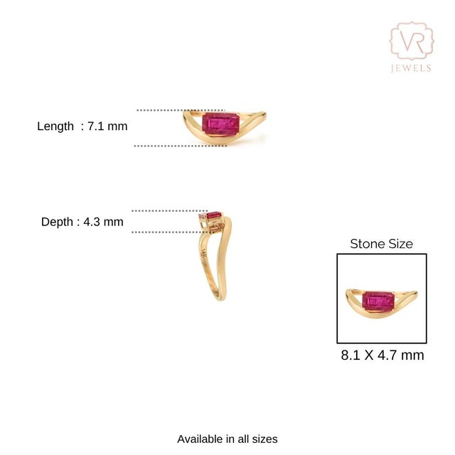 1.21 Carat East West Floating Ruby Wave Ring Size 6 in 14k Solid Gold For Sale - Image 10 of 14