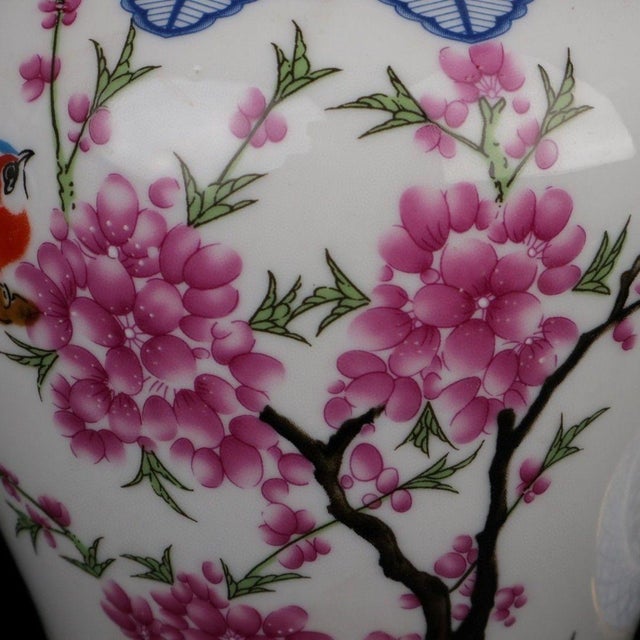 Blue Chinoiser Blue White & Famille Rose Bird‑Peony Lidded General Ginger Jar For Sale - Image 8 of 9