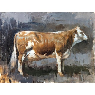 Matthew Paoletti "How Now" Contemporary Naturalistic Rural Animal Painting of a Brown Cow, 2022 For Sale