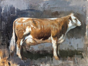 Matthew Paoletti "How Now" Contemporary Naturalistic Rural Animal Painting of a Brown Cow, 2022
