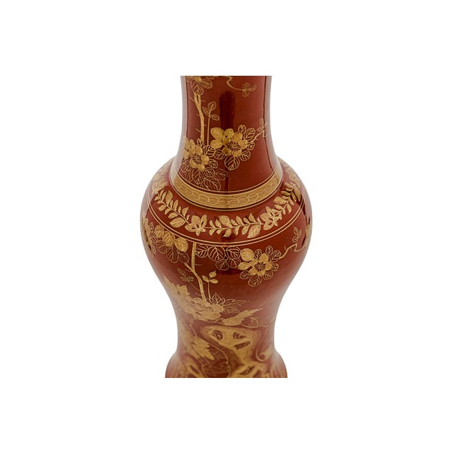 Antique Chinese Coral-Ground Gilt-Decorated Porcelain Vase For Sale In Tulsa - Image 6 of 9