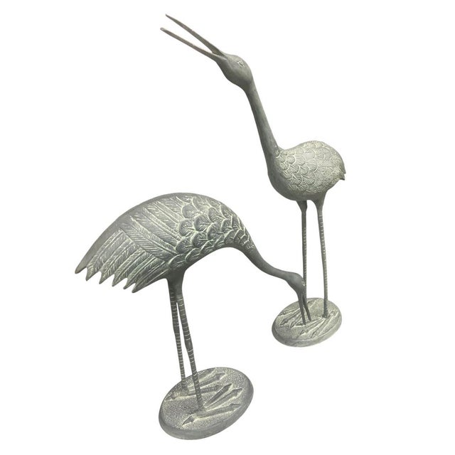 Traditional A Pair of Vintage Patinated Bronze Crane Garden Sculptures For Sale - Image 3 of 12