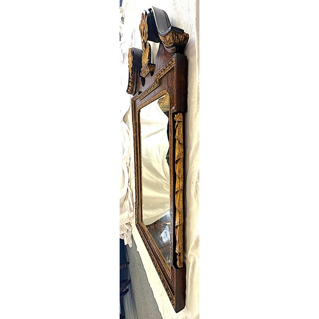 Brown Antique English George II Solid Mahogany Mirror With Swan Neck Pediment and Shell Cartouche For Sale - Image 8 of 18