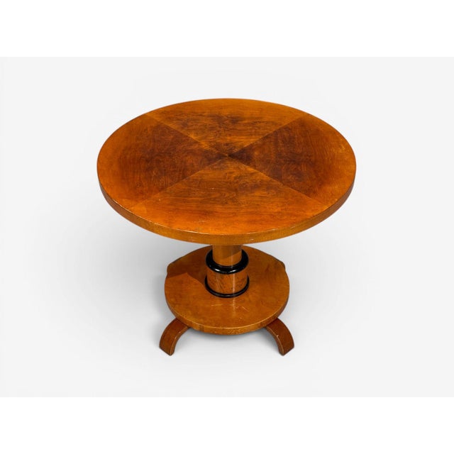 Swedish Art Deco, Round End or Side Table, Birch, Ebonized Wood, Sweden, 1930s A charming birch and painted wood side...