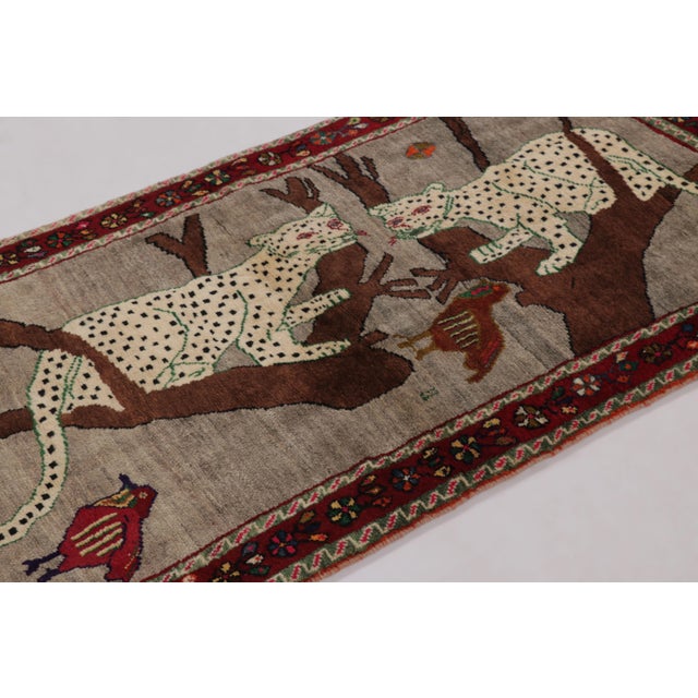 Textile Vintage Gabbeh Wool Runner With Leopard Pictorials by Rug & Kilim, 1950-1959 For Sale - Image 7 of 10