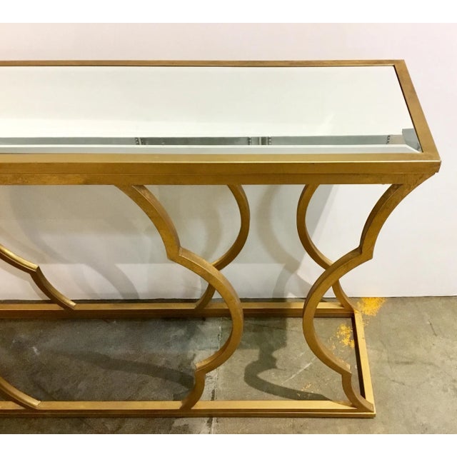 Modern Modern Gold Metal and Beveled Mirror Console Table For Sale - Image 3 of 7
