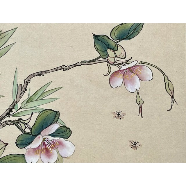 Textile Vintage Original Chinese Watercolor Painting on Silk Flowers and Butterflies For Sale - Image 7 of 8