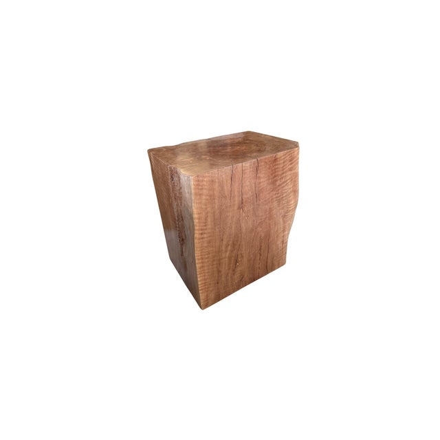 Contemporary Monolith Lychee Wood Side Table — Solid Block Form, Sculptural Natural Finish For Sale - Image 3 of 6
