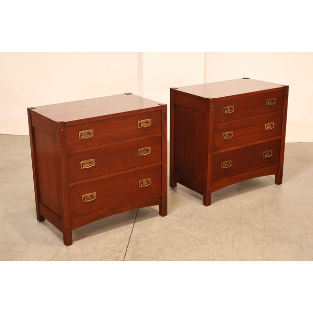 Mission Stickley Mission Collection Pair Of Cherry Three Drawer Nightstands For Sale - Image 3 of 18