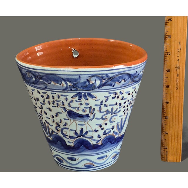 Blue Late 20th Century Hand Painted Glazed Terra-Cotta Wall Planter Blue Bird Motif Made in Portugal For Sale - Image 8 of 10