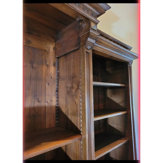 Chestnut 60% Off! Large Antique European Breakfront Bookcase Cabinet For Sale - Image 8 of 11