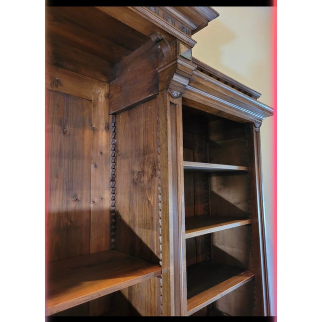 Wood Large Antique European Breakfront Bookcase Cabinet For Sale - Image 7 of 9