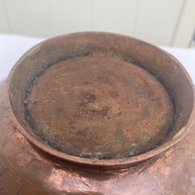 Copper 19th C. Antique Indo-Persian Hand-Engraved Copper Decorative Bowl For Sale - Image 8 of 12