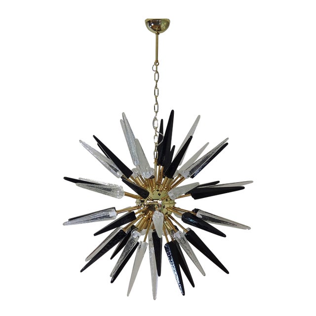 Murano Style Transparent and Black Glass Sputnik Chandelier, 51 Glasses For Sale