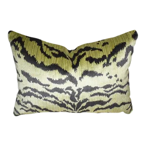 Animalia Tiger Print Down Filled Pillow in Green and Black After Scalamandre