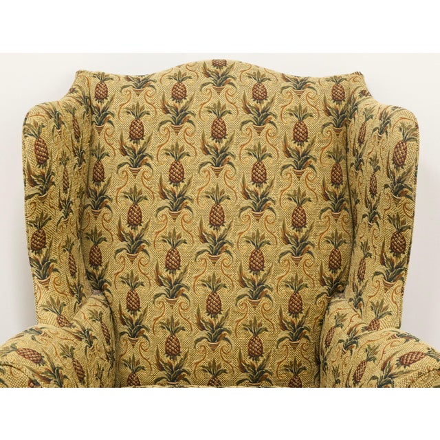 Wood Southwood Mahogany Frame Chippendale Pineapple Fabric Wing Back Chair W/ Ottoman For Sale - Image 7 of 15