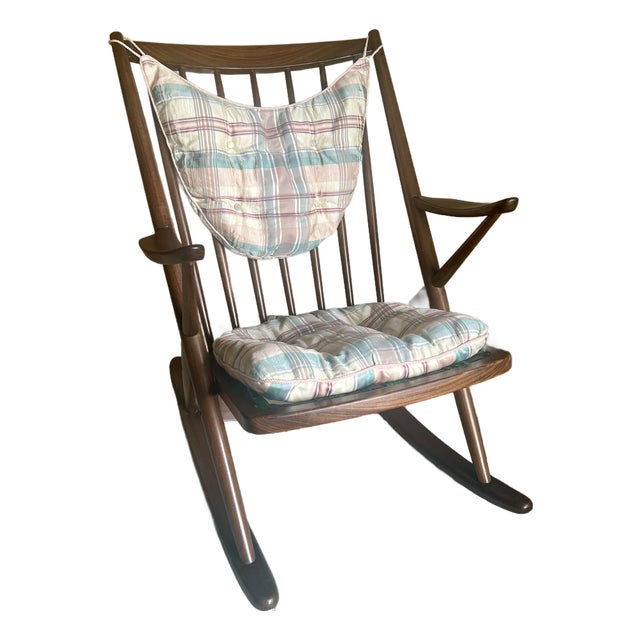 Mid-Century Modern Model 182 Teak Rocking Chair by Frank Reenskaug for Bramin – Original Plaid Cushions For Sale