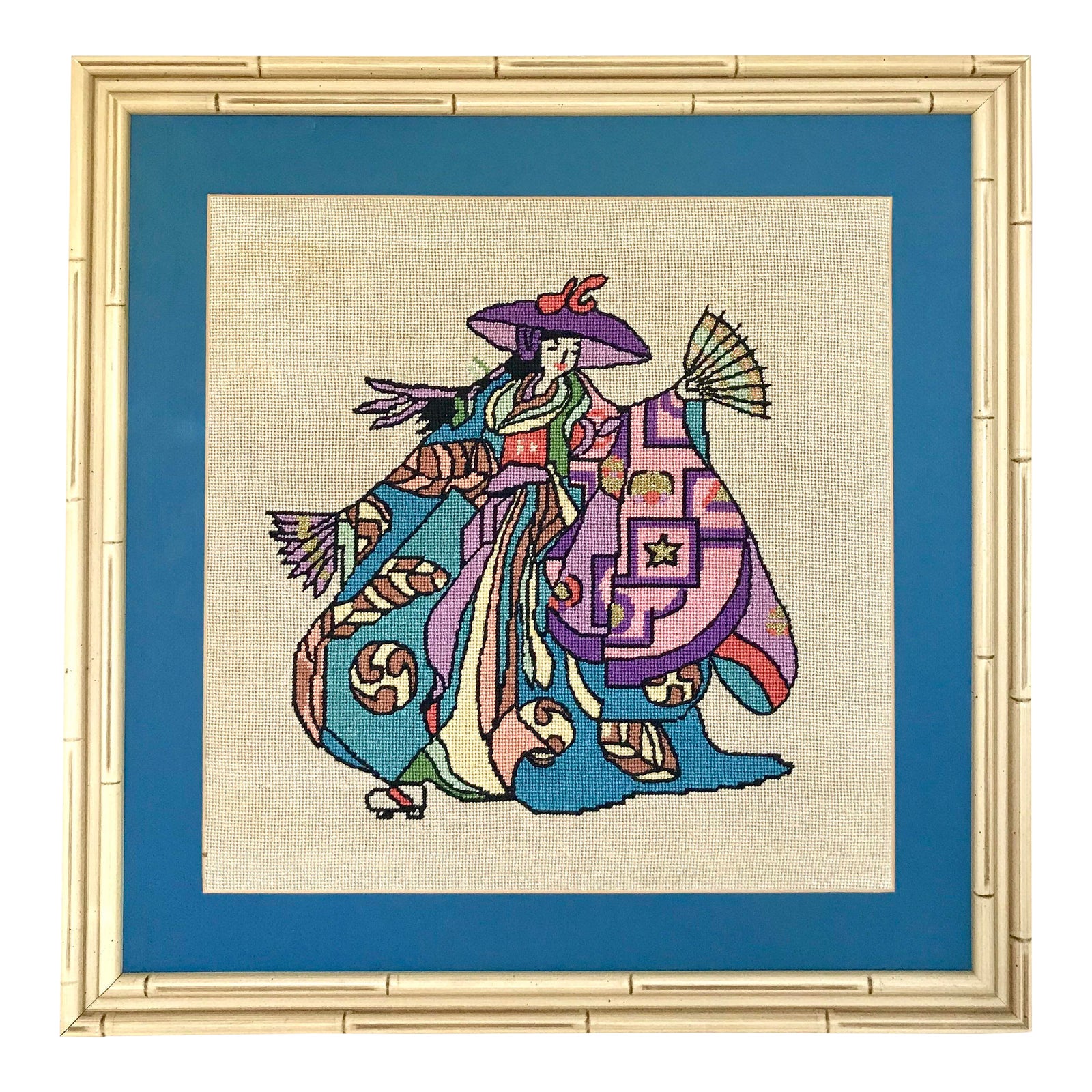 1960s Asian Needlepoint of Japanese Geisha Chairish