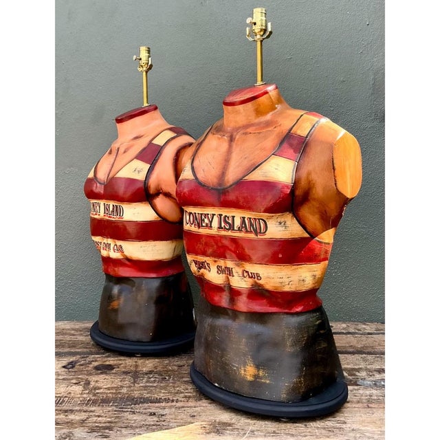 Late 20th Century Vintage Coney Island Men's Swim Club Lamps For Sale - Image 5 of 12