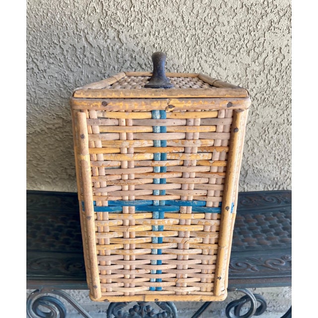 Mid 20th Century Mid 20th-Century Bamboo & Rattan Carrier Basket For Sale - Image 5 of 13