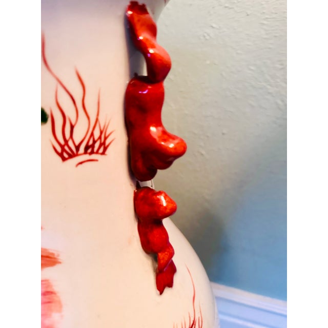 Vintage Tall Chinese Porcelain Vase With Foo Dog Motif, a Pair For Sale - Image 11 of 17