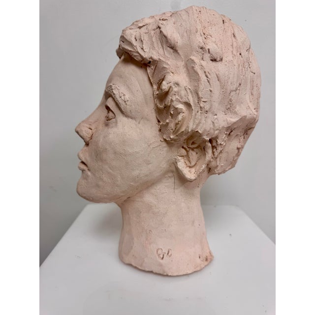 Folk Art Vintage Signed CJD Figural Ceramic Head Sculpture For Sale - Image 3 of 8