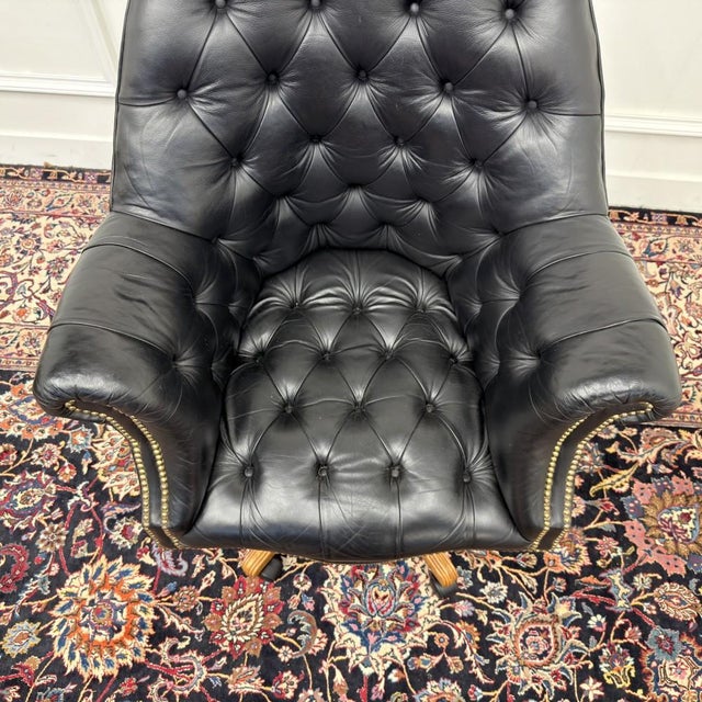 Classic English Chesterfield Desk Chair in Black For Sale - Image 6 of 8