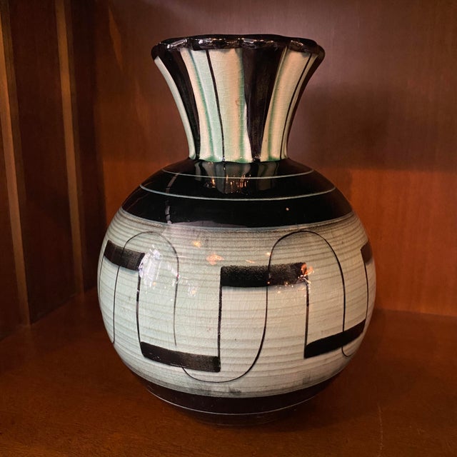 Ceramic Mid 20th Century Swedish Art Deco Geometric Art Pottery Vase by Ilse Claesson for Rörstrand For Sale - Image 7 of 9