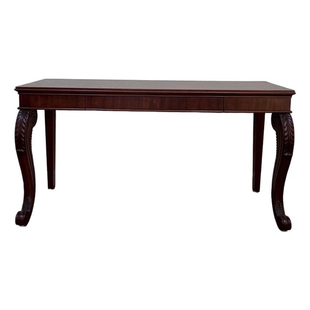 Late 20th Century Polo Ralph Lauren Mahogany Regency Console Table 72in Carved Scroll Legs For Sale