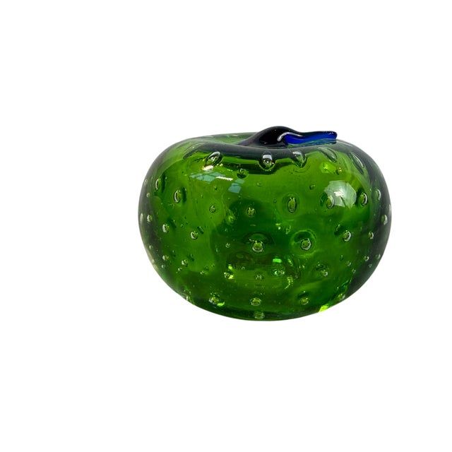 1970s 1970's Vintage Murano Glass Style Green Apple Paperweight For Sale - Image 5 of 12