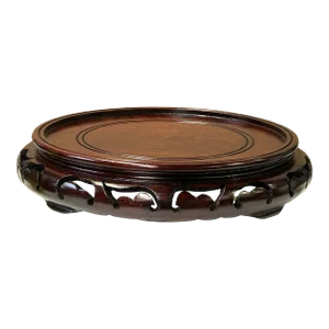 8" Brown Round Wave Motif Open Pattern Wood Display Stand Easel