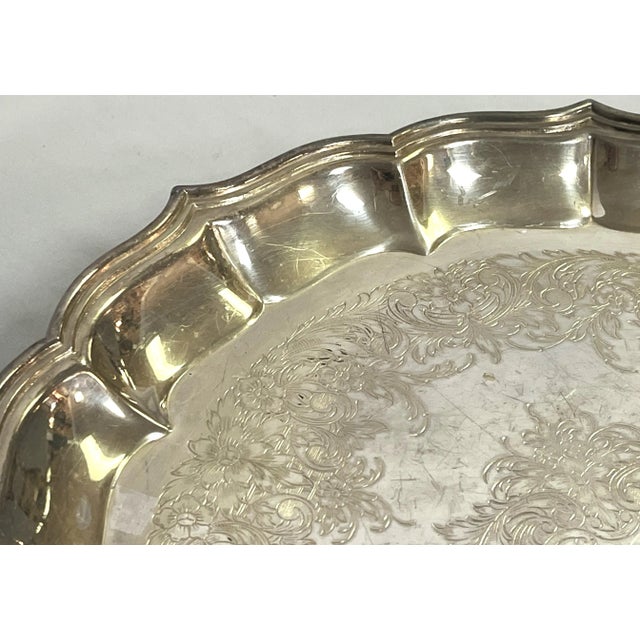 Silver Vintage International Silver Co. Silverplate Footed Tray For Sale - Image 8 of 12