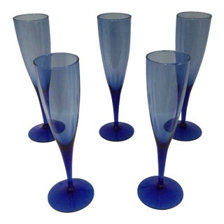 Vintage Cobalt Blue and Sky-Blue Bowls Glasses - Set of 5 For Sale