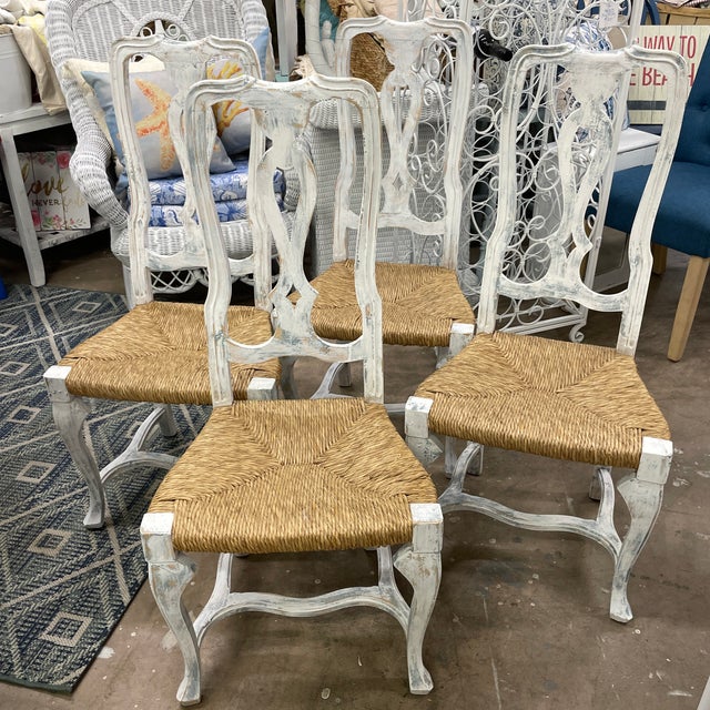 1980s Set of Four Italian Rush Seat Dining Chairs For Sale - Image 9 of 9