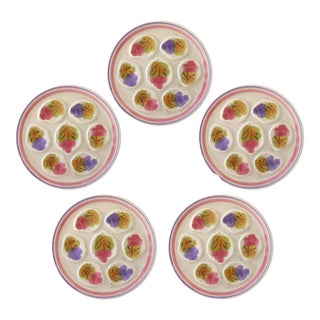 Vintage French Stoneware Oyster Plates, Set of 5 For Sale
