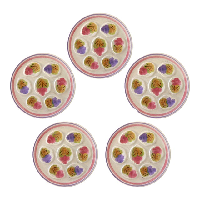 Vintage French Stoneware Oyster Plates, Set of 5 For Sale