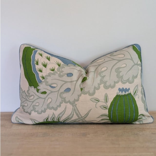 Transitional Christopher Farr Cloth Carnival Print Linen 15x24" Lumbar Pillow in Blue & Green- Single For Sale - Image 3 of 5