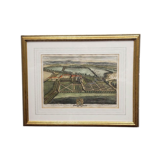 English Set of 4 18th-Century Kip & Knyff Hand-Colored Country House Engravings - Framed For Sale - Image 3 of 17