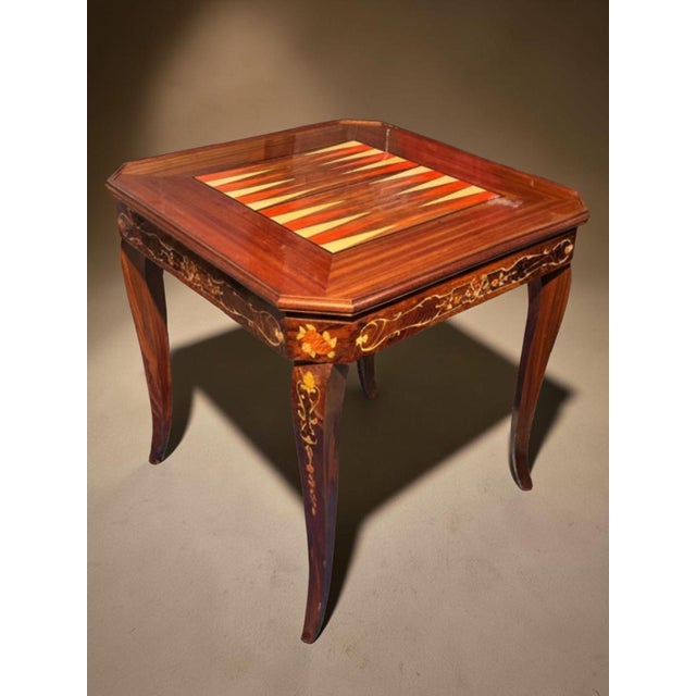 Mid 20th Century Mid 20th Century Italian Inlaid Walnut Marquetry Multi-Game Table )Chess, Backgammon, Roulette, Cards) With All Game Pieces – Home Game Table For Sale - Image 5 of 15