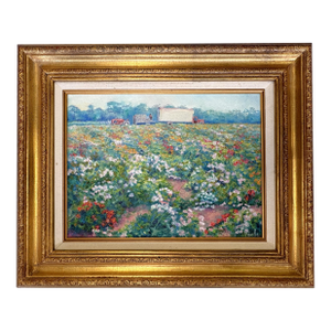 Annella Low (American, 1934-2024) Original Signed and Framed Oil on Canvas C1988 Titled 'Flower Farm'